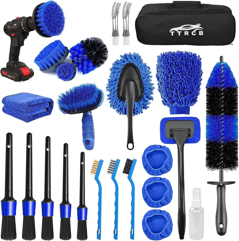 26Pcs Car Detailing Brush Set Car Detailing Kit Car Detailing Brushes, Car Cleaning Kit, Car Windshield Cleaning Tool, Professional Car Care kit - Car Wash Brush kit for Interior Exterior Wheels