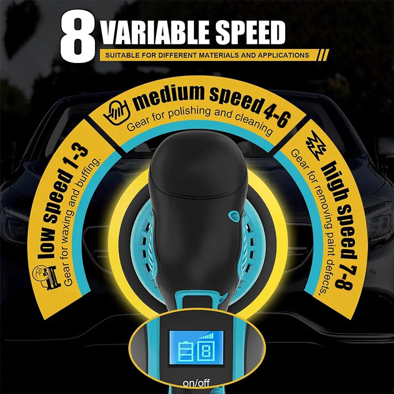 Cordless Car Buffer Polisher with 12V Lithium Rechargeable Battery*2, Cordless Polisher with 8 Variable Speeds, Cordless Buffer Polisher for Car Detailing, Polishing Tools, Polishing Accessories for Men