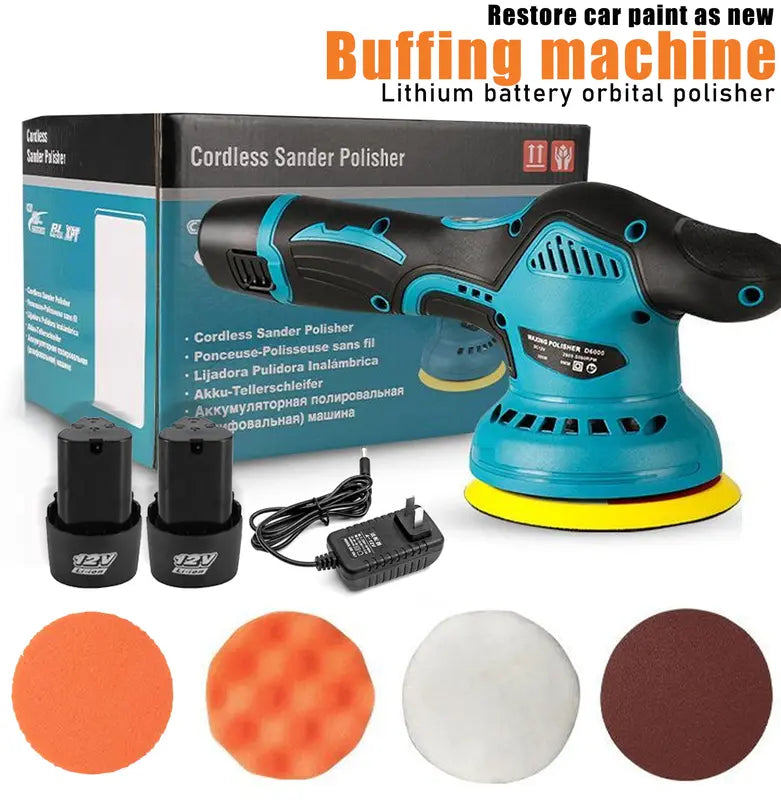 Cordless Car Buffer Polisher with 12V Lithium Rechargeable Battery*2, Cordless Polisher with 8 Variable Speeds, Cordless Buffer Polisher for Car Detailing, Polishing Tools, Polishing Accessories for Men